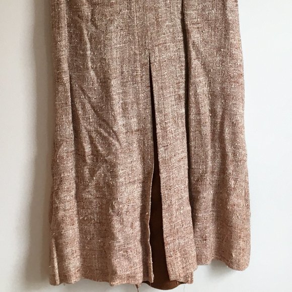 Vintage Stacy Ames 1960s shift dress, brown linen with red brick accent panel - Picture 2 of 6